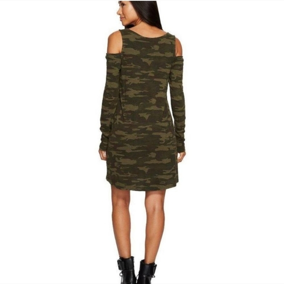 🆕 Sanctuary Cold Shoulder Camouflage Long sleeve Dress (S) - Picture 3 of 12